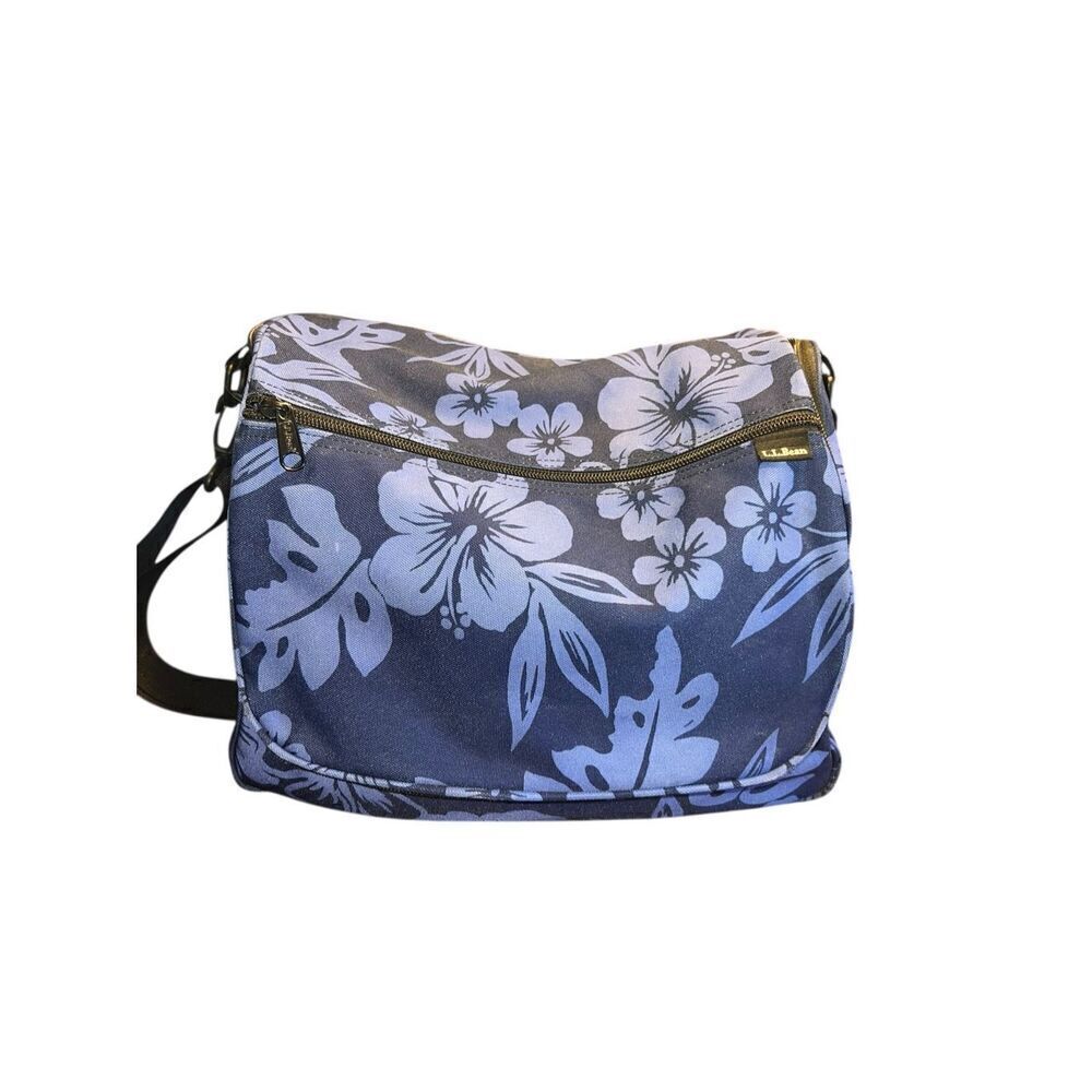 L.L.Bean blue floral nylon toiletry carryall camping travel accessories bag